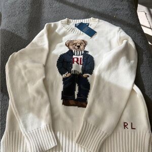 Polo Ralph Lauren White Sweater with Bear Design